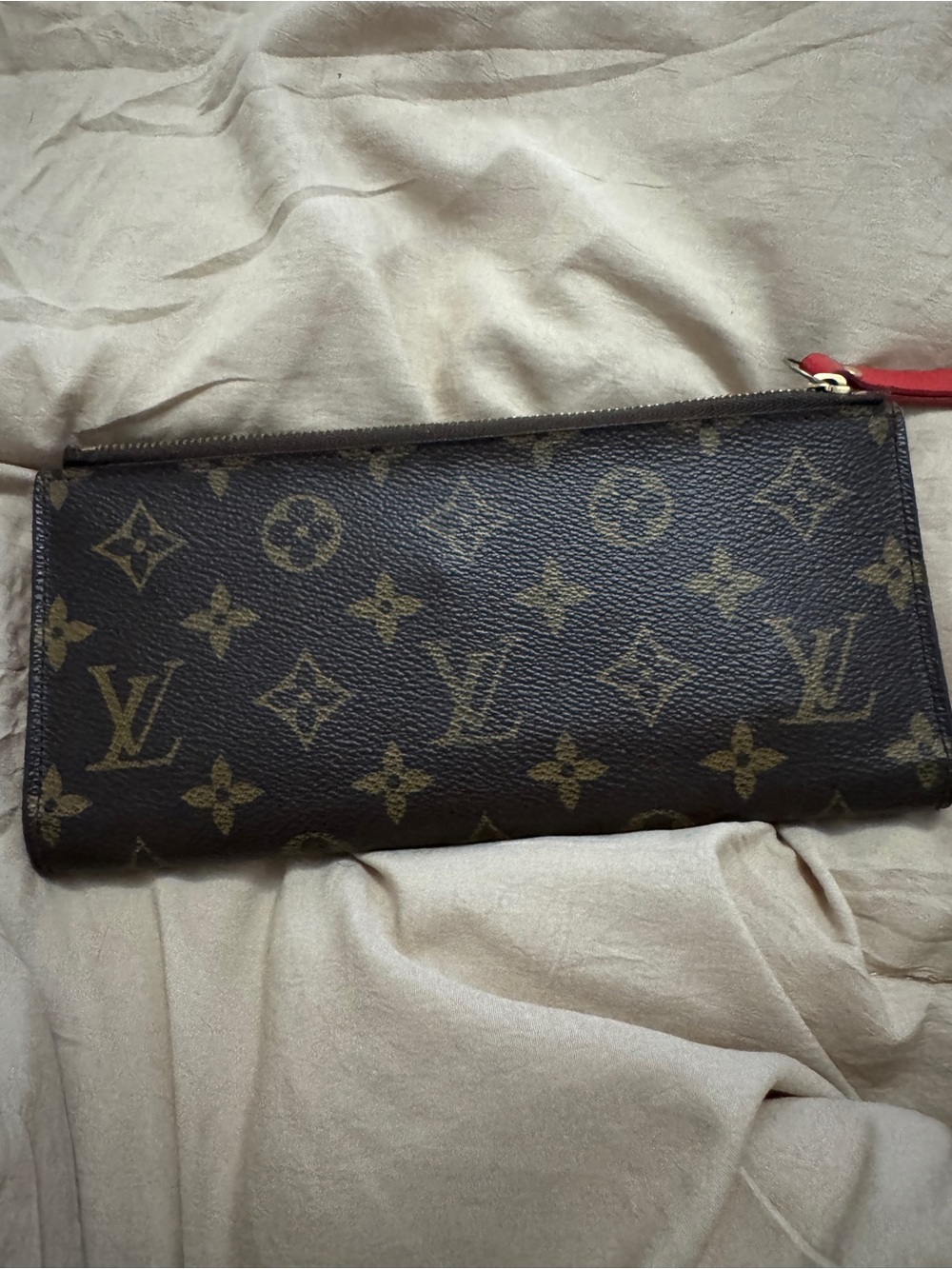 Louis Vuitton Monogram Zip Pouch in Brown with Red Accent